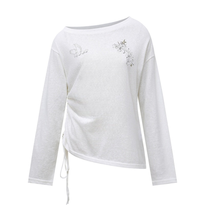 Loose Semi-Sheer White Tie-Front Long Sleeve