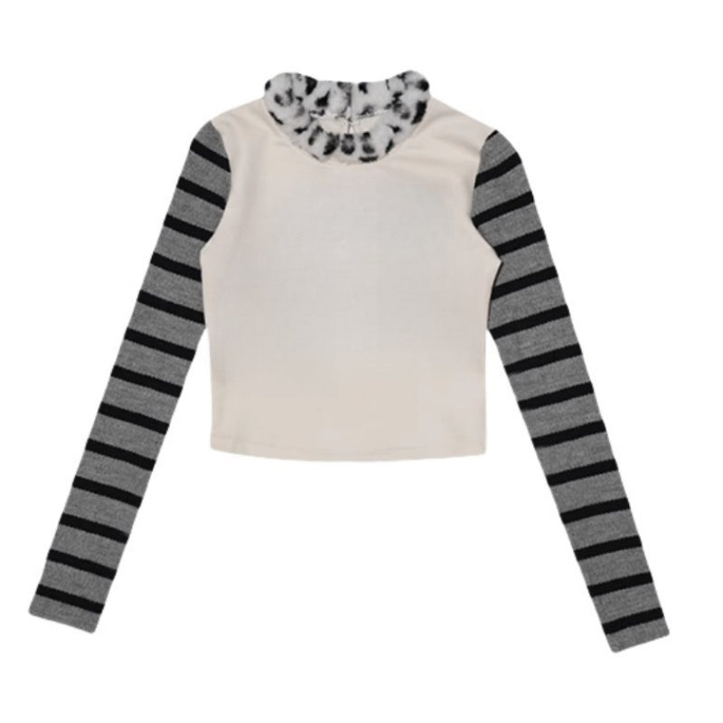 Patchwork Striped Plush Long Sleeve