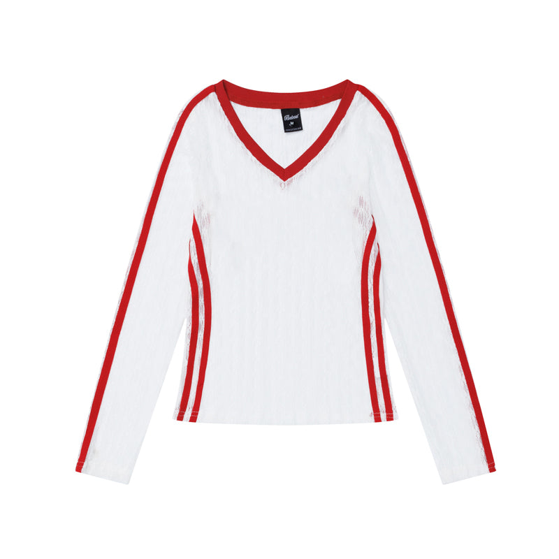 Red Slim-Fit Striped Long Sleeve