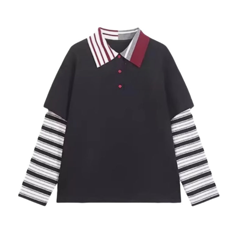 Striped Faux Two-Piece Long Sleeve